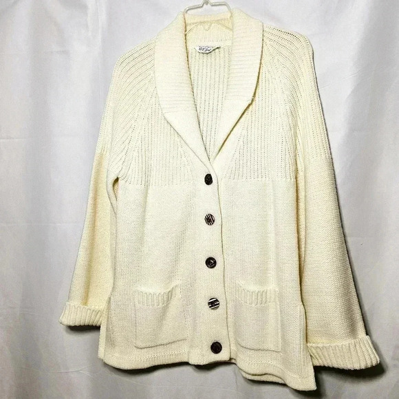 🛑 NPC Fashions Vintage 1970's Womens Cream Button-up Knit Sweater S-M - Picture 1 of 10